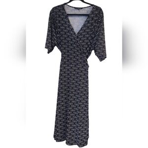 41 Hawthorn Black and White Geometric Midi Wrap Tie Dress, 3X